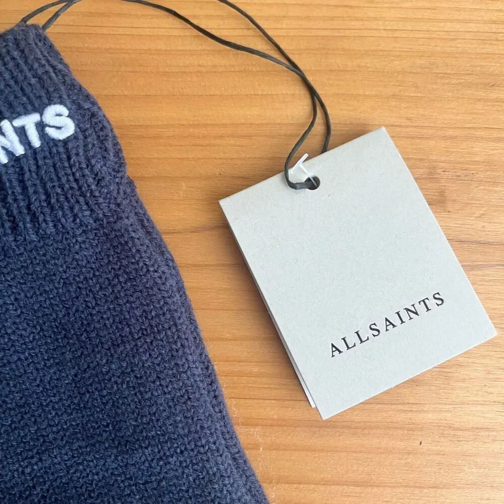 AllSaints Gloves Women's New NWT Blue Wool Blend Classic Winter Neutral Cozy